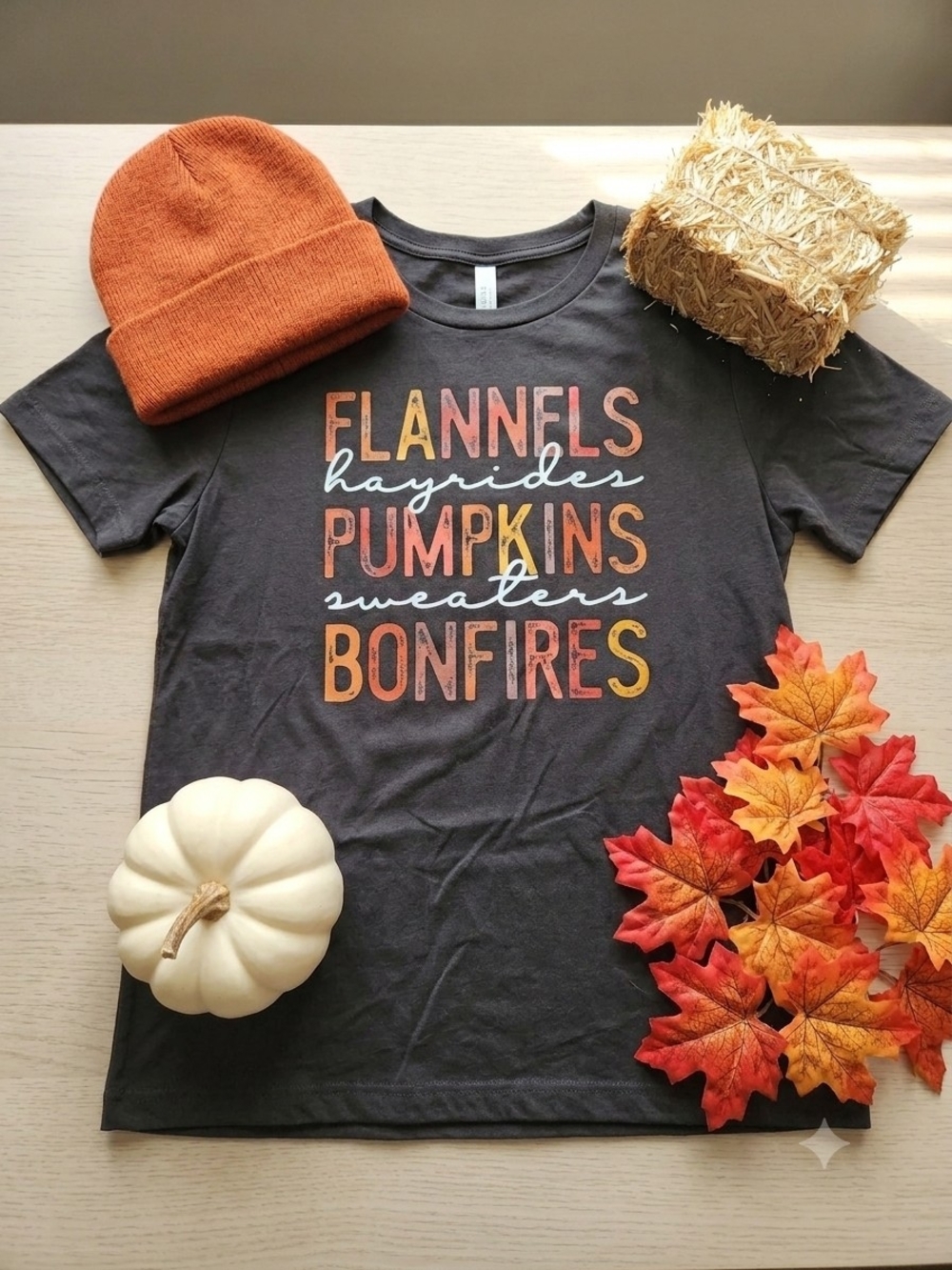 Charcoal Graphic Tee - Fall Text Design